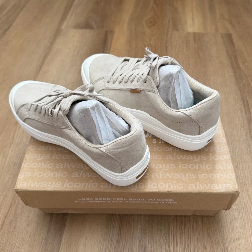 Dr. Scholl's Time Off Platform Sneakers Beige Sand Fabric Women's Size 9W